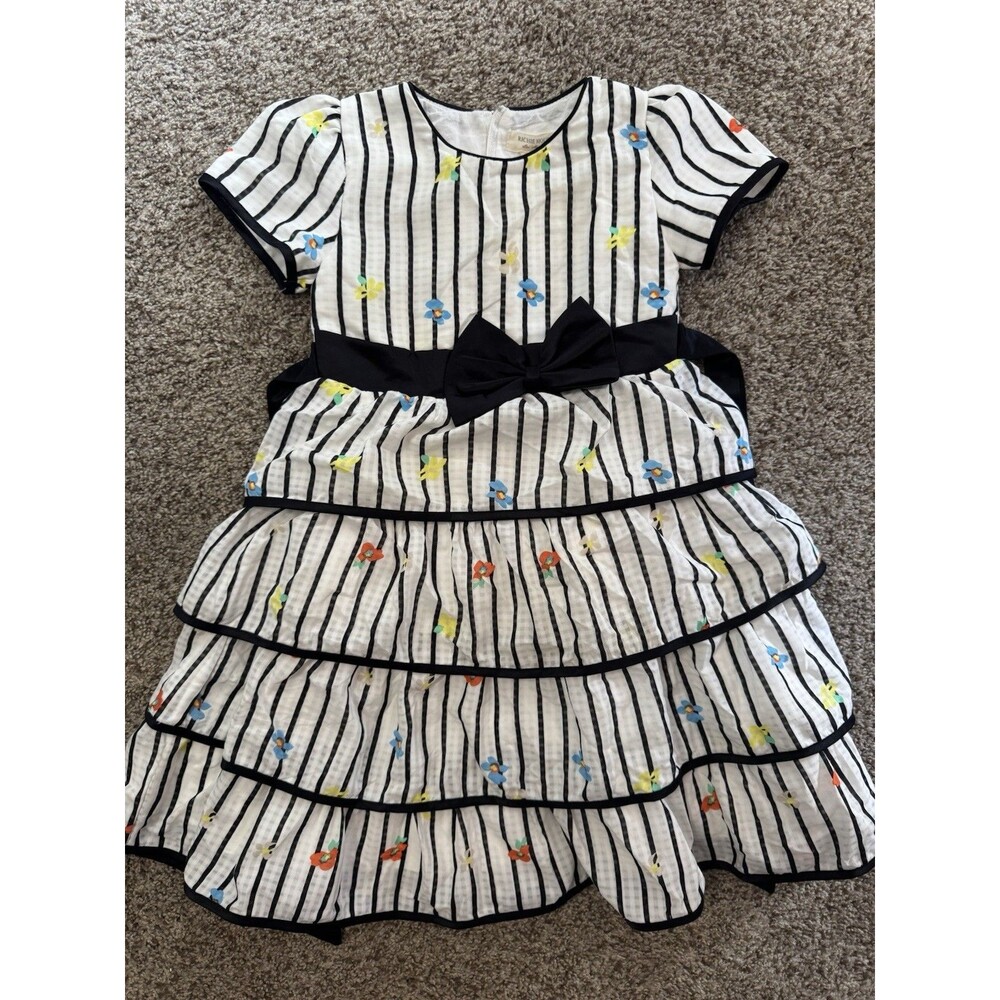 Richie House Girls Floral Embroidered Tiered Party Dress Black White Size 6